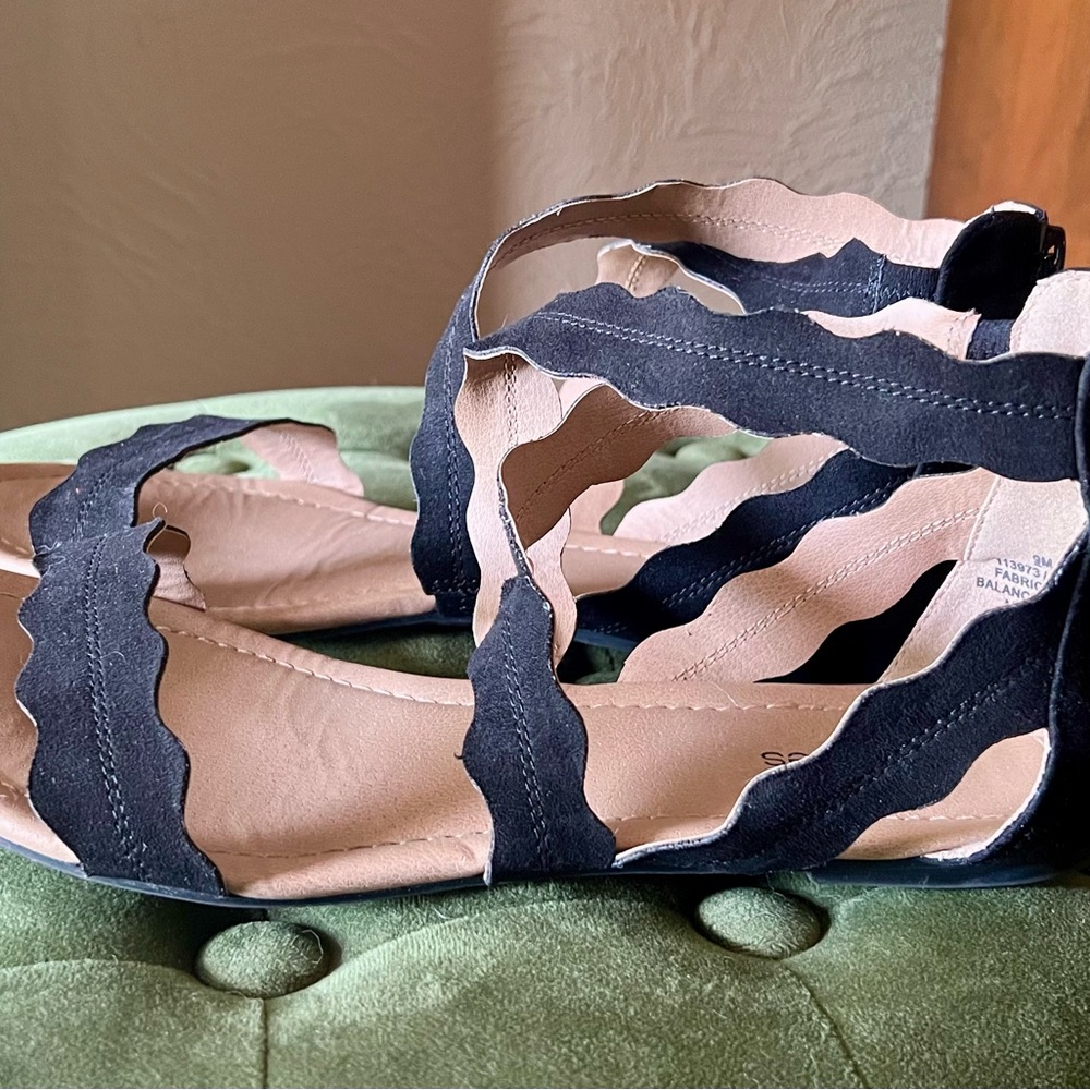 Black Suede Flat Sandals- Like New